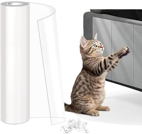 Anti-Scratch Cat Scratching Deterrent Tape -12 x 9.8FT Furniture Protectors from Cats Transparent Self-Adhesive with 30 Pins for Couch,Carpet,Doors