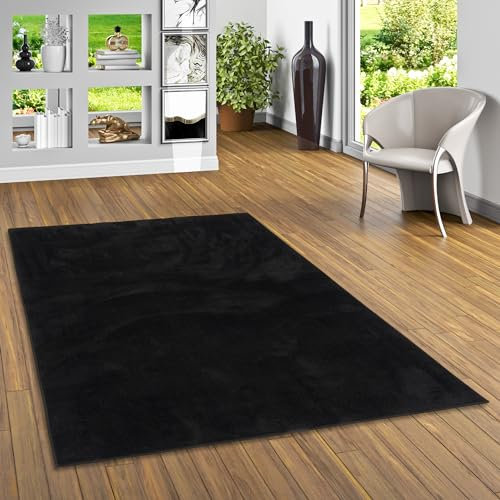 Snapstyle Luxus Super Soft Hochflor Langflor Teppich Deluxe Schwarz - Flauschig Weich für Wohnzimmer Schlafzimmer Kinderzimmer
