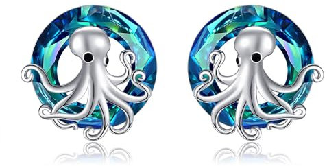 Oktopus Ohrringe S925 Sterling Silber Oktopus Kristall Ohrstecker Ozeantier Ohrringe Schmuck Für Teenager Mädchen Frauen