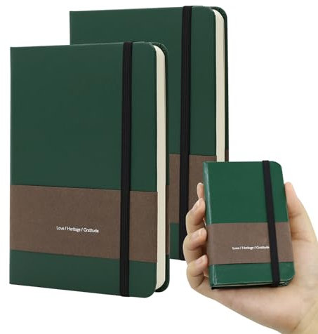 TUNJILOOL A7 Lederjournal - 2er Pack, Dotted/Grid/Blanko, 100GSM, Wasserfest, Gummiband (Grün)