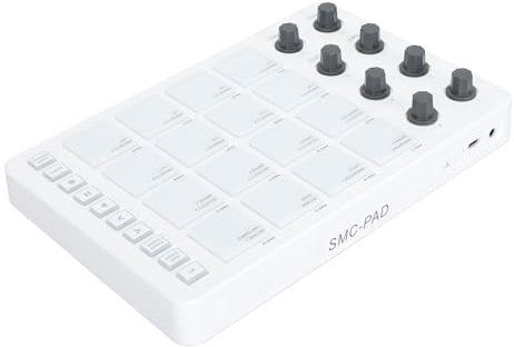 16 RGB-Drum-Pads, 8 Drehknöpfe, Kabelloser MIDI-Controller, USB-Beat-Maker-Maschine für die Musikproduktion, 5-mm-MIDI-Ausgangsanschluss, 2000-mAh-Lithiumbatterie, Cubase, Logic