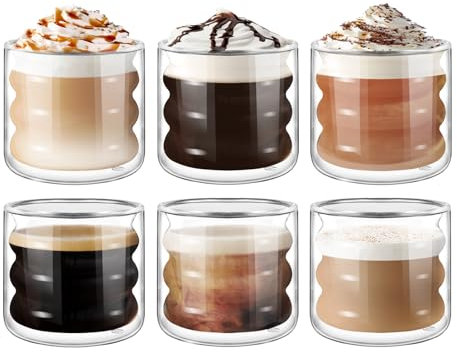 ecooe Einzigartige Spiralförmig Gläser 120ml Espresso Gläser Doppelwandige Espressotassen Glas 6er Set, Doppelwandig Kaffeegläser Teegläser Espresso Tassen Set für Tee, Milch, Geschenk für Frauen