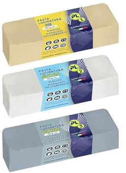 Lux Metal – Kit 3 Schleifpolierpaste für Kunststoff 150 g PL1-PL2-PL3 (Fein-S.Fein-Ultrafein) Polieren von transparentem Plexiglas, Polycarbonat, Kunststoff, Polieren, Entfernen von Kratzern, Erneuern