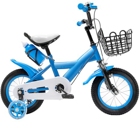 Pinuox Kinderfahrrad 12 Zoll Upgraded Kinder Fahrrad für 2-4 Jahre Mädchen und Jungen Höhenverstellbar Kinderfahrrad mit Stützrädern & Korb (Blau)