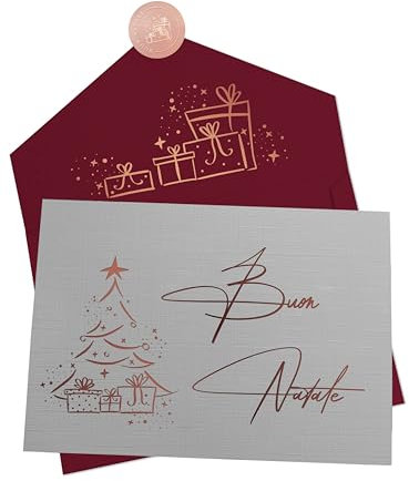 Joli Coon Biglietto Natale elegante con busta rosso con sigillo adesivo in rilievo - Biglietti natalizi - Cartoline natale - Buon Natale