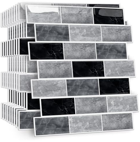 HPNIUB 10 Sheets Self Adhesive Wall Tiles,Stick On Wall Tiles Kitchen Splashbacks for Walls,Tile Stickers Peel and Stick Backsplash Splashback Decals Tile 30x30cm (Grey 1)