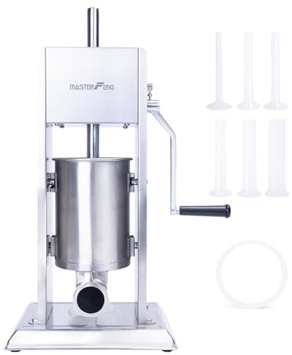 MASTER FENG Sausage Stuffer Dual Speed Vertical Sausage Maker Packed with 6 Plastic Stuffing Funnels [3.0L Capacity]