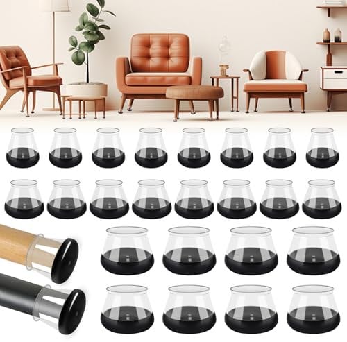 24Pcs Chair Leg Covers Sliders, 3 Sizes Chair Table Feet Covers, Chair Leg Floor Protectors Cap, Black Silicone Smooth Moving Chair Feet Protectors, No Scratches Chair Glides for Carpet Furniture