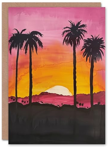 Artery8 Greeting Card California Sunset Sky Orange Pink Sky Setting Sun Blank For Him Or Her Art Birthday Card