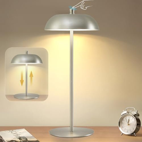 GyroVu Kabellose LED Tischlampe Akku Tischleuchte, Höhenverstellbar, 3 Farbtemperaturen Dimmbar, Touch Control Tragbare Tischlampe, Kleine Lampe für Esstisch, Camping, Restaurant, Schlafzimmer, Party