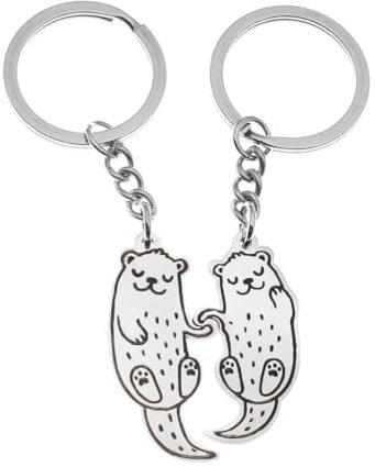 Greabuy Schlüsselanhänger für Frauen, 2 Stück, Tier-Schlüsselanhänger-Set, Auto-Schlüsselanhänger, Otter, Schlüsselhalter, Edelstahl, Taschenanhänger für Paare, siehe abbildung