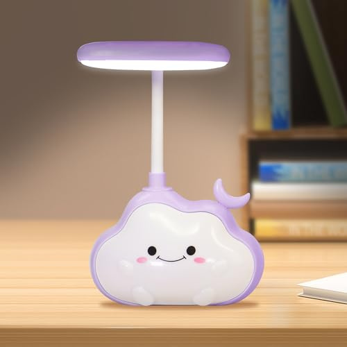Wetry LED Wolken Nachtlicht Kinder Schreibtischlampe, Lila Mond | USB Aufladbar Nachtlampe, Farbwechselnd Stimmungslicht, Flexiblem Arm