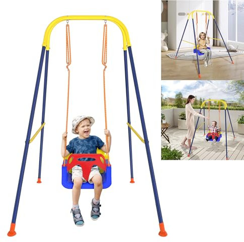 YRHome Columpio para bebé 3 en 1 con estructura fuerte, plegable, para interior y exterior, columpio de jardín, columpio de hasta 90 kg, para bebés y niños
