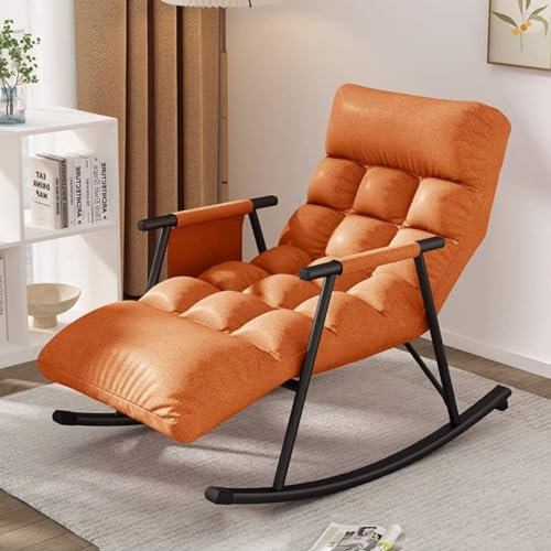Moderner Glider Schaukelstuhl mit Seitentaschen für Wohnzimmer und Schlafzimmer, bequemer Lounge-Sofa, Sessel, Orange Lazy Chair zum Liegen oder Schlafen