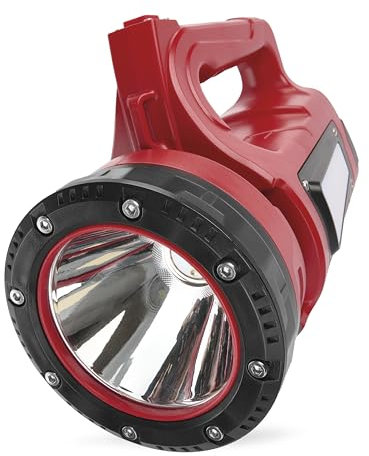 EMOS LED Akku-Handscheinwerfer für Außen mit Tragegurt und Ständer, superhell 1000lm, 500m Leuchtweite, 10-22h Leuchtdauer, IP44 wasserdicht, schlagfest, 3 Separate Lichtquellen, inkl. USB-Ladekabel