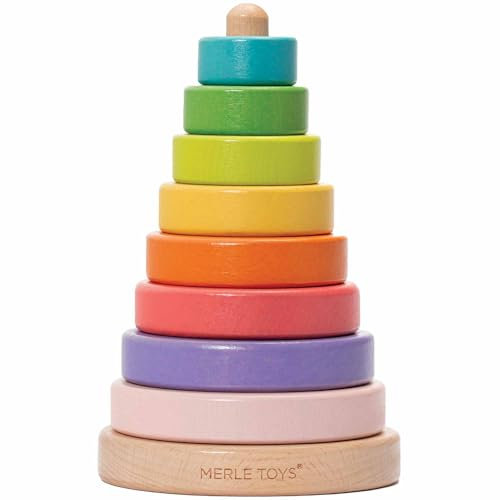 Merle Toys® Stapelturm Baby Holz - 100% FSC-zertifiziertes Holzspielzeug, Montessori Spielzeug, Stapelturm ab 1 Jahr, Stapelspiel ab 1 Jahr, Geschenk Baby mit 8 abgerundeten Stapelringen