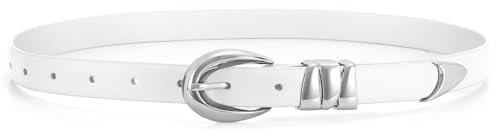 JasGood Damen Ledergürtel Mode Goldschnalle Schmaler Gürtel Damen für Jeans Hosen Kleider Damengürtel,Weiß,140cm