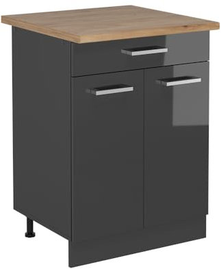 Vicco Mueble bajo de Cocina R-Line, Antracita Alto Brillo, 60 cm, ET Roble