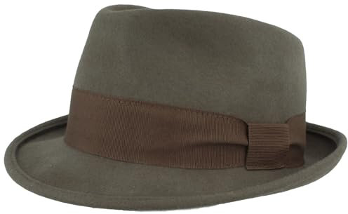 Breiter Filzhut Trilby Hut mit Rips-Garnitur Taupe L