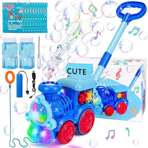 Goenb Automatic Bubble Machine Blower Maker, Bubble Music Train with Light Lawn Mower Outdoor Toys for Kids with 20 Concentrated Bubble Solution for Christmas Party Birthday Gifts (Fashion)
