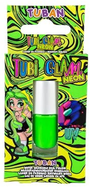 TUBAN Tubi Glam – Nagellack für Kinder – Für Mädchen – Abwaschbar mit warmem Wasser – Bitterer Geschmack – Bitterer Nagellack - Neon Grün