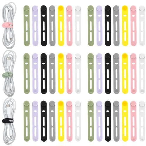 JIYIN 42 fascette riutilizzabili in silicone, cinghie regolabili multiuso elastiche per legare cavi di ricarica, auricolari, computer, fascette multicolori, per casa e ufficio