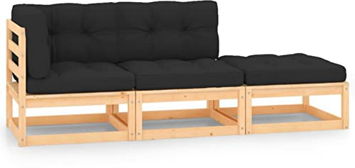 Verderoom 3-TLG Balkon Loungemöbel mit Kissen Massivholz Kiefer,Loungemöbel,Gartensofa,Gartenmöbel,Lounge,Balkonmöbel,Balkon Loungemöbel,Gartenlounge