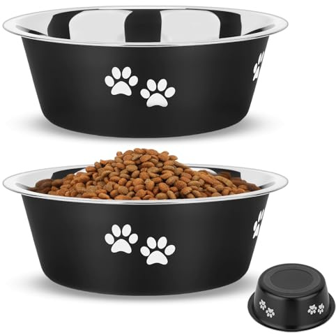 PETTOM 2 Stück Edelstahl Hundenapf (1560 ML), M - 21 cm, Schwarz | Futternapf Hund aus Edelstahl mit Rutschfestem Silikonboden für Große, Mittelgroße Kleine Hunde, Trinknapf für Hunde