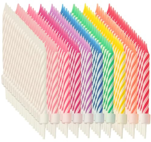 GOEDCH Lot de 200 bougies d'anniversaire : 10 couleurs de bougies de gâteau spiralées, courtes pour anniversaire, mariage, fête, décorations de gâteaux