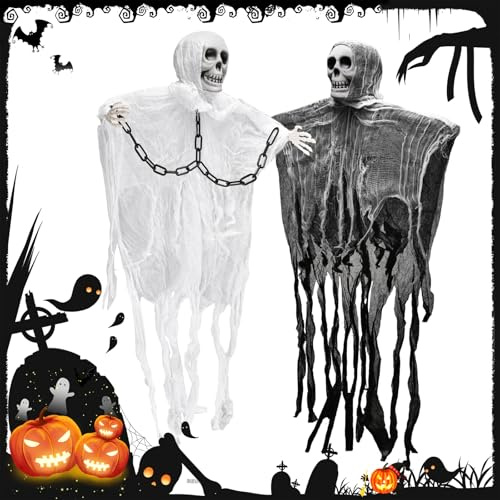 weiclianhp 2 Stück Hängende Halloween-Dekoration, 80 cm Outdoor Deko Skelett Halloween Skelett, für Spukhaus-Requisiten,Garten Outdoor,Hof Rasen, Party Dekoration