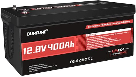 Dumfume 12V 400Ah LiFePO4 Batterie, 5120Wh 200A BMS, 15000 Zyklen - Low Temperature Schutz Stationärer Akku für Wohnmobil, Solar, Off-Grid, Gewerbliche Nutzung