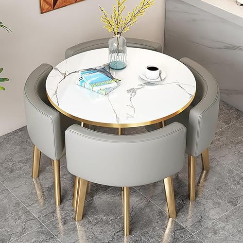 Modernes 4-teiliges Esstisch-Set mit grauen und goldenen Stühlen für Büro, Empfang, Geschäftstreffen oder Esszimmer, runder / quadratischer Konferenztisch, 80 cm