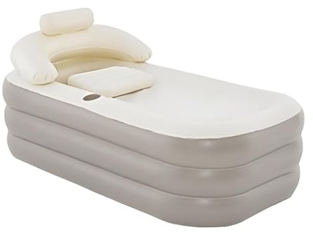 Aufblasbare Badewanne, Faltbare Badewanne mit Rückenstützkissen | Tragbare Getränkehalter | PVC Material-für Erwachsene Kinder | für Innen & Außen | Braun
