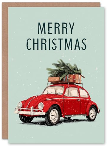 Artery8 Christmas Card Classic Car Carrying Christmas Tree and Presents