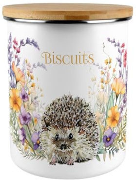 Purely Home Floral Hedgehog Biscuit Tin - 2.7L Extra-Large Enamel Kitchen Storage Canister Gifts