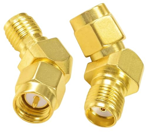 AmiCera 2 Stück Sat-Winkel-Adapter Set, Winkelstecker 135 Grad SMA Male to Female Adapter, Koaxialkabel Verbinder für Audio FPV Drone Router Antenne Video Verlängerungskabel WLAN Repeater Vergoldet