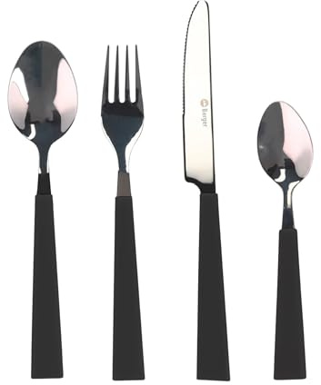 BERGER Solona Edelstahl Besteck-Set 16-tlg | Camping Besteckset 4 Personen | Besteck-Set Spülmaschinenfest | Robustes Essbesteck für Unterwegs & Haushalt (schwarz)