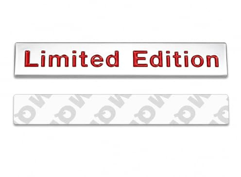 3D Limited Edition Auto Emblem Metall Aufkleber, Chrom/Schwarz/Rot, 10x2 cm, Selbstklebend, Wetterfest & Universal Badge für Auto, Motorrad, Dekor (Chrom (rote Schrift))