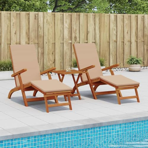 Genérico - Trona plegable de 3 piezas, color topo de madera de acacia maciza, con respaldo ajustable de 5 niveles y reposapiés integrado, sillón reclinable para jardín, terraza o piscina, marco