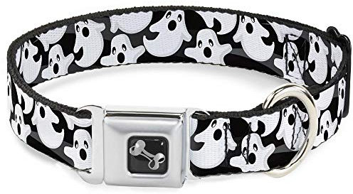 Buckle Down Ghosts verstreut schwarz/weiß Hund Halsband Knochen, groß/38,1–66 cm