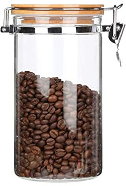 KKC Clear Borosilicate Glass Food Storage Jar Canister Container with Airtight Locking Clamp Bamboo Lid,Coffee Bean,Loose Tea,Nut Container,Sealed Jar Hinged Lid for 16oz Coffee Bean,40 Fluid-oz