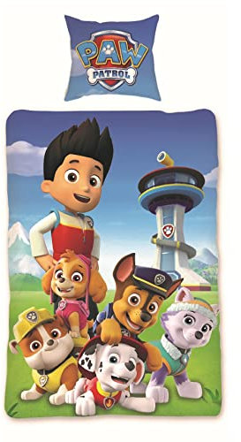 Familando Wende Bettwäsche-Set Paw Patrol, 135x200 cm 80x80 cm, 100% Baumwolle, Linon Kinder-Bettwäsche