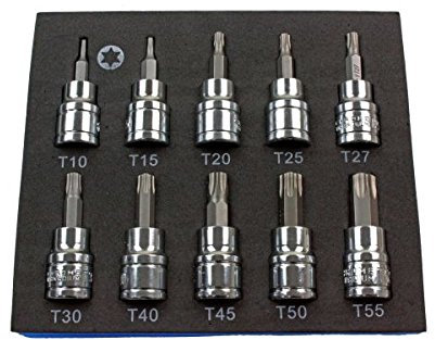 US PRO 10pc 3/8dr TorxStar Bit Socket Set 48mm (L) T10 to T55 2066