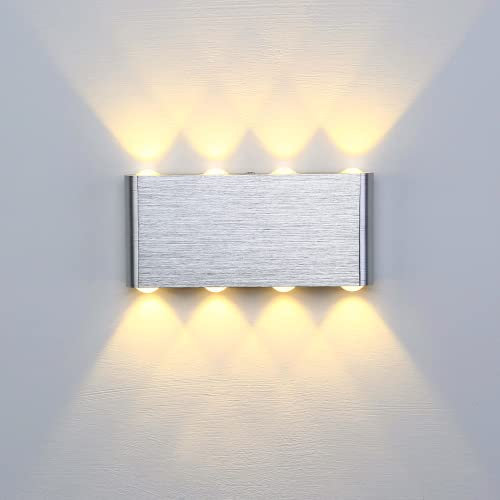 Lightess Apliques de Pared LED 8W Lámpara de Pared Interior Luz Moderna Luz de Aluminio Iluminación para Escaleras Pasillo Corredor Dormitorio (blanco cálido)
