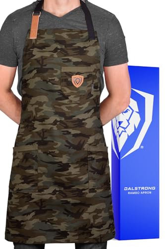 DALSTRONG Professionelle Kochschürze - mit 4 Taschen - wasserabweisend - Details aus echtem Leder - verstellbare Gurte - 100% Poly-Baumwolle Camouflage Muster
