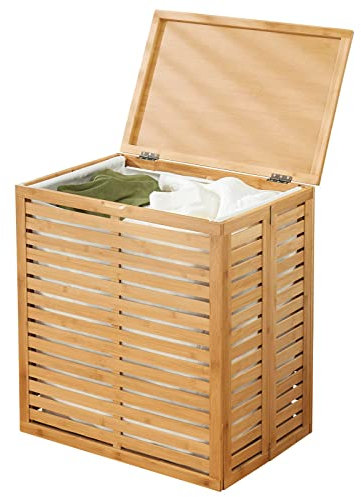 mDesign Bambus Wäschesortierer – faltbarer Wäschekorb mit herausnehmbarem Wäschesack – tragbarer Wäschesammler für das Bad oder Schlafzimmer – bambusfarben