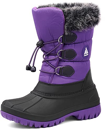 Mishansha Winterstiefel Mädchen Wasserdichte Schneestiefel Kinder Winterschuhe Jungen Schneeboots Rutschfest Winterboots Kinderstiefel Violett Schwarz,Gr.32