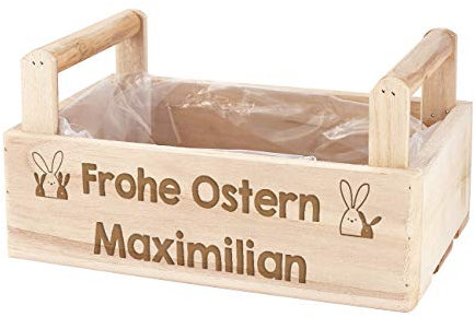 Herz & Heim® Osternest mit Namen in Form einer Holzkiste mit Gravur oder Druck - Osterkörbchen (mit Gravur)