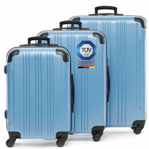 FERGÉ Juego 3 Maletas rigidas QUÉBEC Equipaje de Viaje Dura Trolley Set con 4 Ruedas giratorias (360) Azul