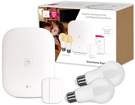tint und Magenta Smarthome Starter Set S1 – Steuerung per Magenta SmartHome App oder Sprache – 2 x Lampen mit warmweißem Licht, Magenta SmartHome und Zubehör